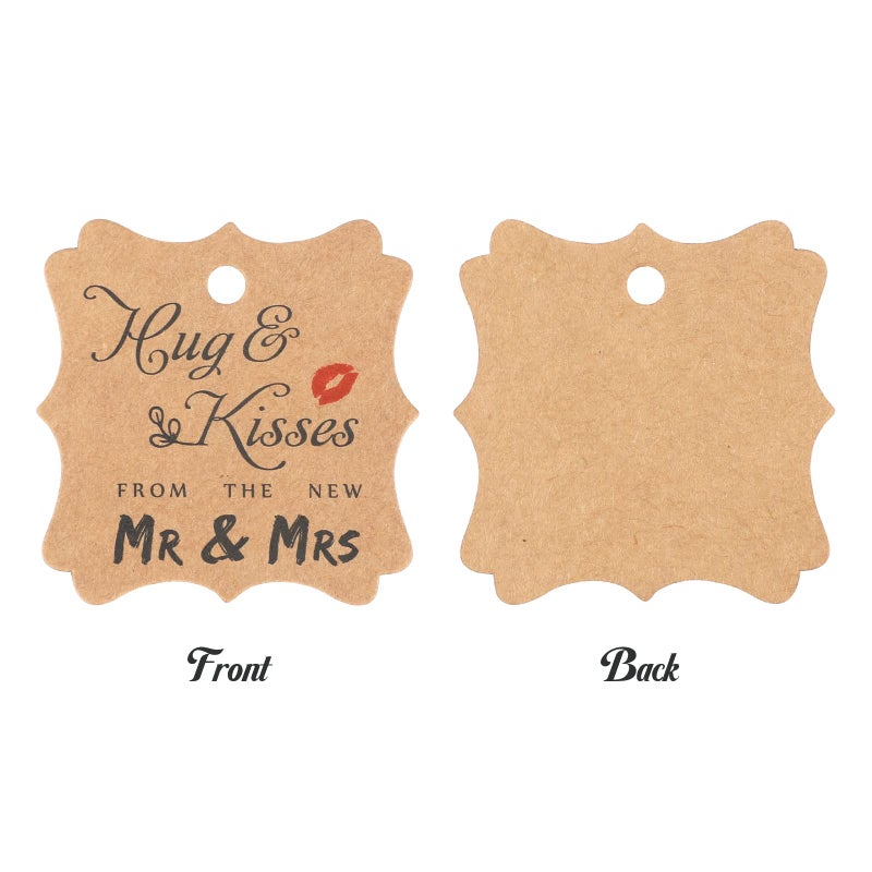 G2PLUS Wedding Favors Tags, 100PCS Hugs and Kisses from The New Mr & Mrs Tags, 2x2 in Kraft Paper Gift Tag with String for Gift Wrapping, Wedding, Bridal Shower, Anniversary Party Favor - Image 3